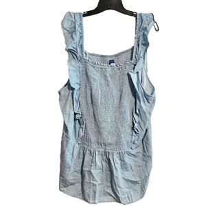 4X Old Navy Chambray Gathered Top Elastic front and Back Ruffle cap sleeves
